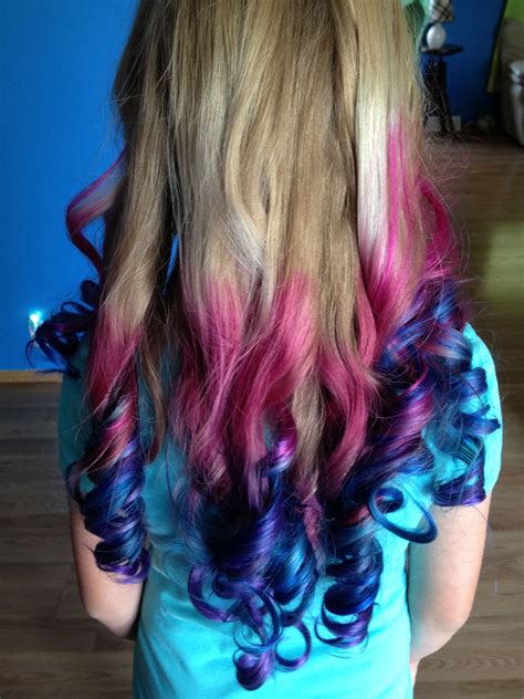 Pink Blue And Purple Colored Hair Ends Color Hair