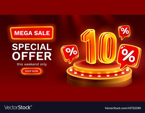 Mega Sale Special Offer Neon 10 Off Banner Vector Image