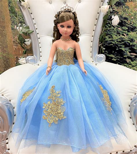 20light Blue With Gold Quinceanera Doll Qd92 Etsy