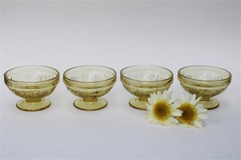 Vintage Amber Yellow Depression Glass Sherbet Dishes Sharon Cabbage Rose Pattern Glassware