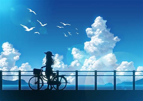 Anime Original Bike Cloud Girl Sky Summer Hd Wallpaper Peakpx