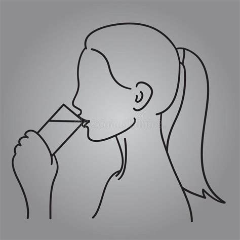 Woman Drinking Water Vector Illustration Black Line Stock Illustration