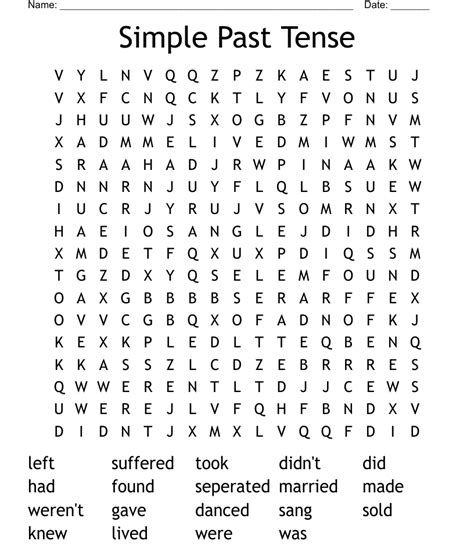 Simple Past Tense Word Search Wordmint