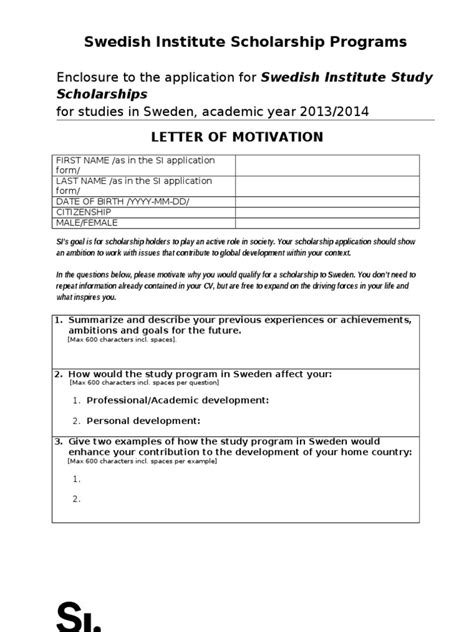 This motivational letter is my proof. Motivation Letter SI Study Scholarships 1