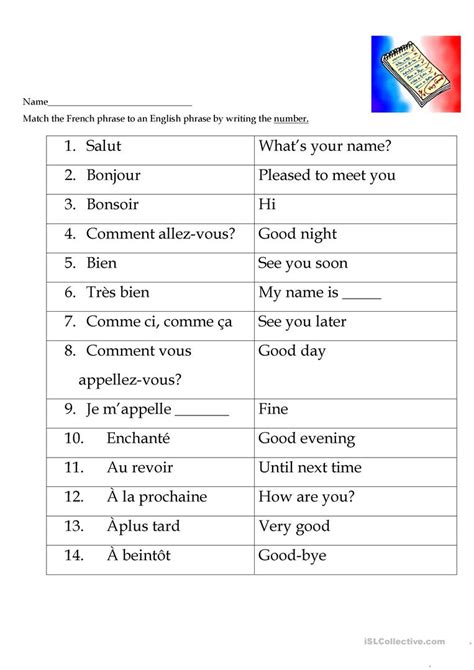 Free Printable French Worksheets For Grade Forms Worksheets Diagrams