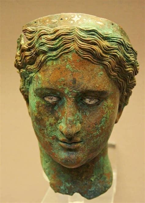 A Greek Late Hellenistic Bronze Head Of A Woman With Inlaid Eyes Ca