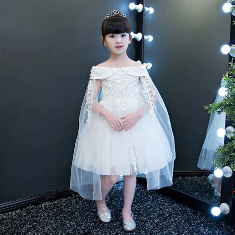 Elegant White Lace Flower Girl Dress Shoulderless Bead Pageant Girl