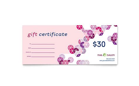 Customize these free nail salon gift certificates with your own text. Nail Salon Gift Certificate Template - Word & Publisher