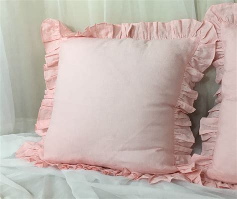 Pink Ruffle Euro Sham Cover Linen Ruffle Pillow Covers Etsy