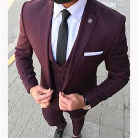 Latest Coat Pant Designs Burgundy Men Suit Slim Fit Groom Tuxedo