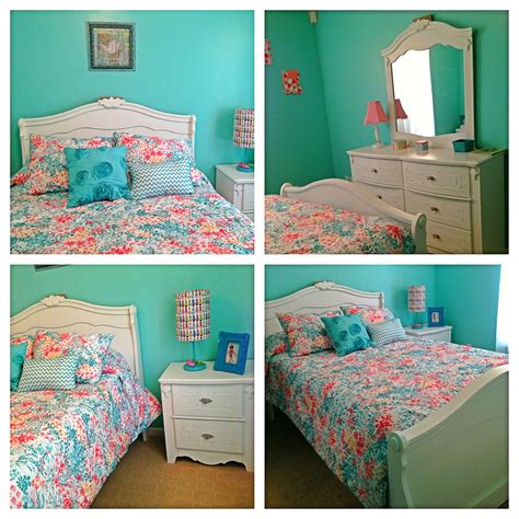That meant the living room and guest room rugs were in place for a long time, and the rug for our master bedroom sat, rolled up, in our living room for weeks. Turquoise and coral girl's bedroom | Girls bedroom room ...
