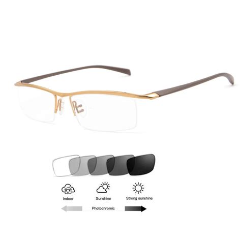 Tr90 Titanium Alloy Gray Photochromic Transition Reading Sunglasses Half Rimless Reading Glasses