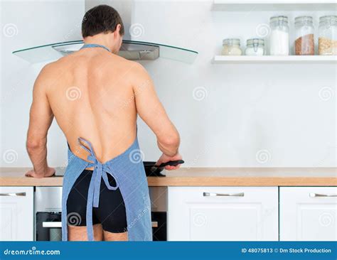 Man Preparing Food In The Kitchen Stock Image Image Of Naked Housekeeping