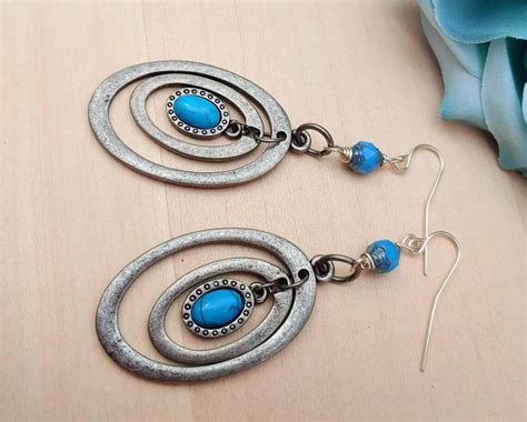 Silver And Turquoise Dangle Earrings Etsy