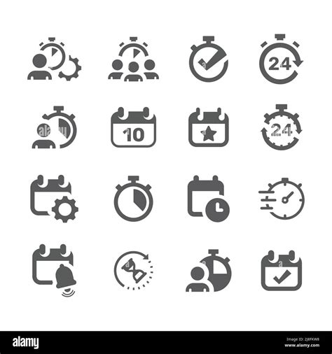 Date And Time Calendar Clock Vector Icon Set Man Manage Hours Filled