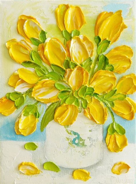 Yellow Tulip Oil Impasto Painting Small Tulip Oil Painting Etsy Oil