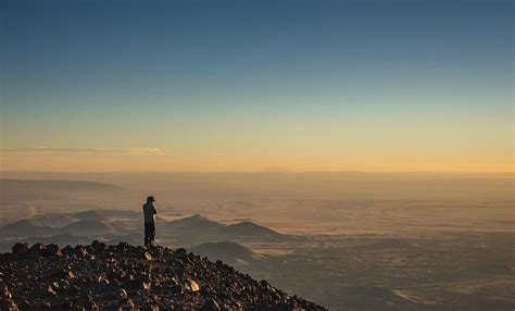 Hd Wallpaper Person Standing On Hill Man Mountain Blue Sky Ridge