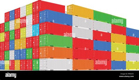 Stack Of Colorful Cargo Containers With Perspective View Different
