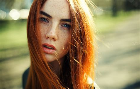 Обои girl long hair photo photographer blue eyes model bokeh lips face redhead