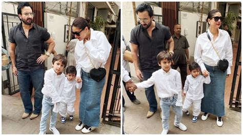 Kareena Twins With Sons Taimur Jehangir As They Step Out With Saif Watch Bollywood