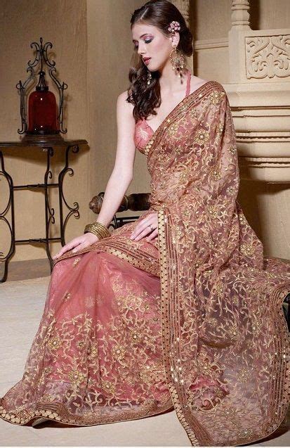 にシミの インド サリー 豪華な刺繍 ピンク シフォン 民族衣装 ました