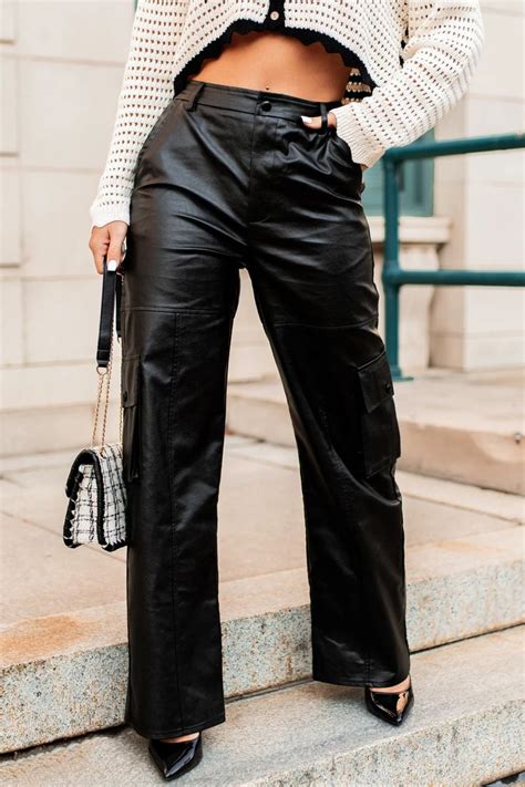 Suspiciously Stylish Faux Leather Cargo Pants Black Leather Pants
