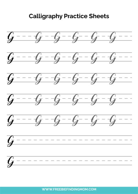 Free Printable Beginner Capital G Calligraphy Practice Sheet Pdf