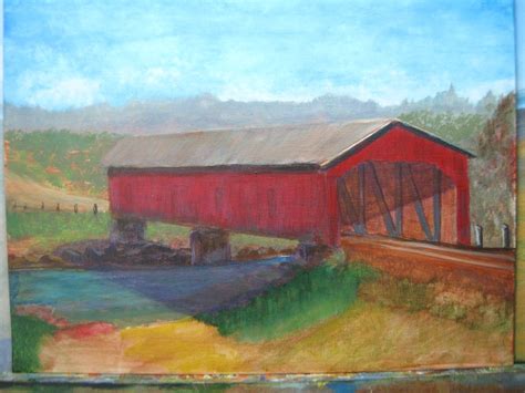 A Red Covered Bridge Painting By Gary Frasure Covered Bridge