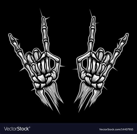 Engraving Rock Horn Sign Skeleton Hands Royalty Free Vector