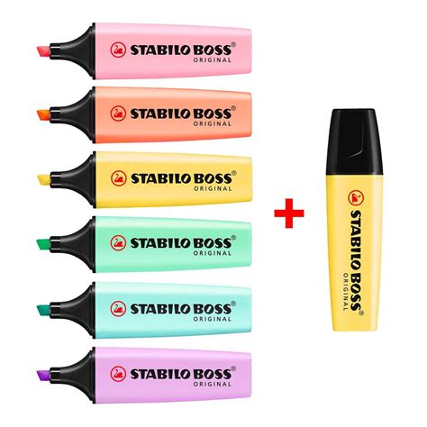 Set Of 7 Stabilo Boss Original Pastel Highlighters Full Range Set Of 6