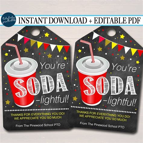 Teacher And Staff Appreciation Soda Thank You Tags Printable