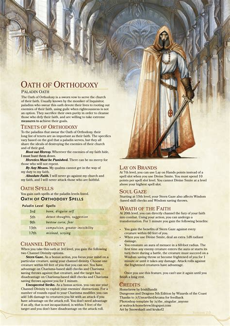 Oath Of Orthodoxy Paladin By Irishbandit Dnd Paladin Dnd 5e Homebrew Dungeons And Dragons