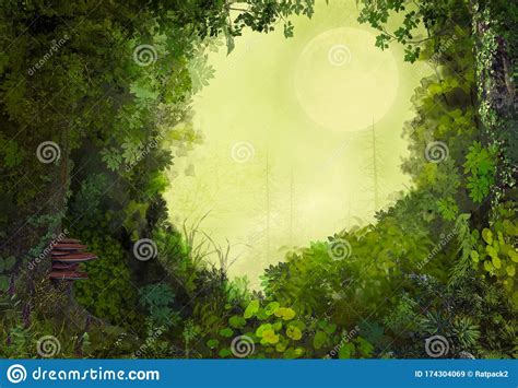Enchanting Lush Fairy Tale Forest Opening Stock Illustration