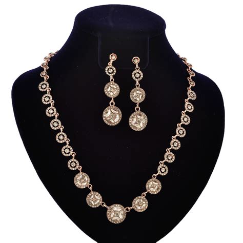 Fashion Jewelry Set Rose Gold Plating Crystal Rhinestone Necklace