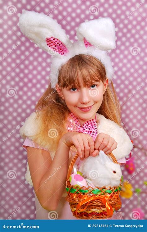 Easter Bunny Girl With Basket Stock Photo Image Of People Portrait
