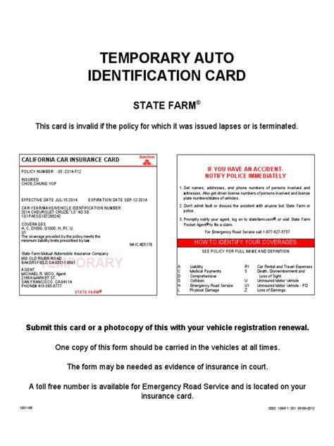 Temporary Auto Identification Card Pdf Vehicle Insurance Insurance