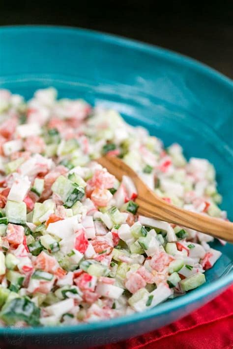 Cut crabsticks into thin slices and place them in the deep mixing when i first tried this salad, i had no big expectations for the recipe. Crab Salad with Cucumber and Tomato Recipe - Natasha's Kitchen