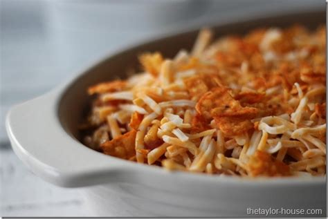 Stir in shredded chicken, taco seasoning, diced tomatoes, diced chilies, sour cream, and cream of mushroom soup and heat through. Dorito Chicken Casserole Recipe | The Taylor House