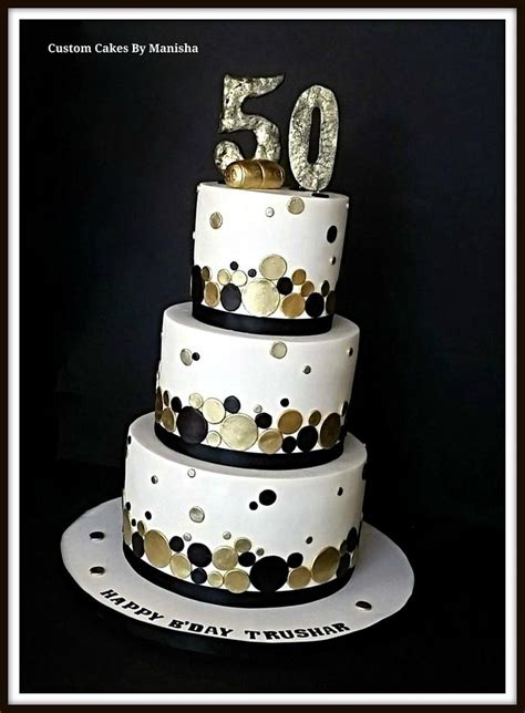 Whiteblack And Gold Champagne Themed 50th Bday Cake Cakesdecor