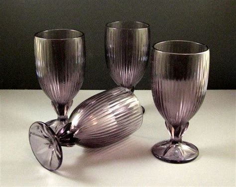 Set Of 4 Amethyst Purple Mauve Stemmed Iced Tea Glasses Water Etsy Amethyst Purple Purple