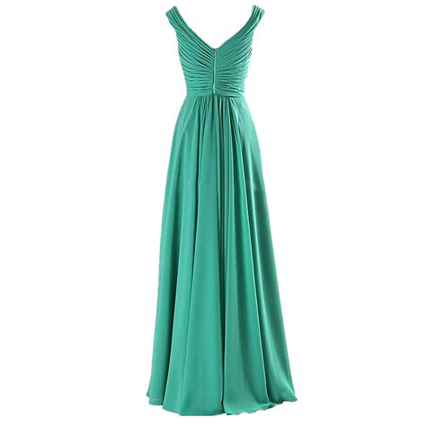 A Line Evening Dresses Long Elegant Pleat Chiffon V Neck Beading Party Prom Dress Blue On Luulla