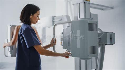 Hospital Radiology Room Beautiful Multiethnic Woman Standing Topless