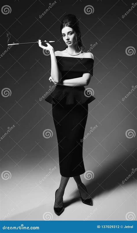 Retro Shot Beautiful Young Woman Smoking Cigarette Vintage Portrait