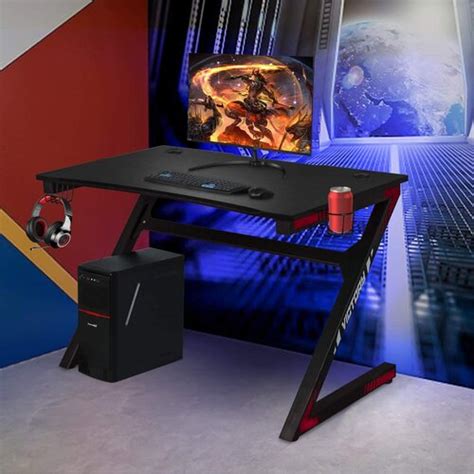 Yigobuy Gaming Computer Desk 46 Inch Large Gaming Table Z Shape Black