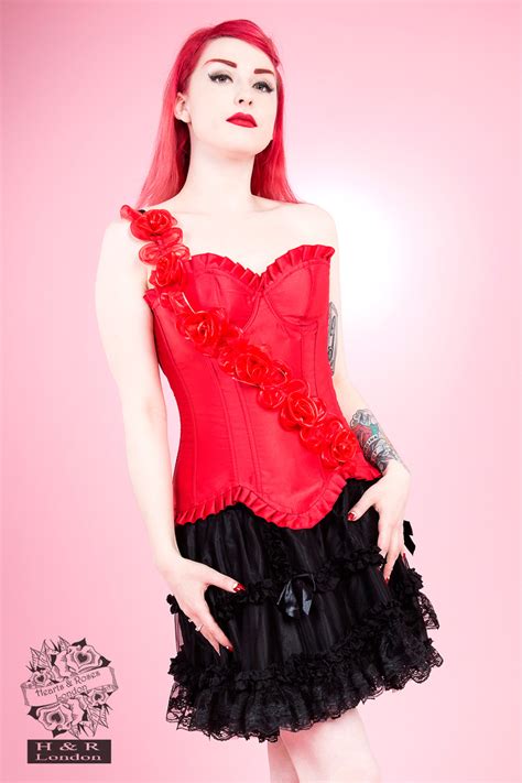 Red Burlesque Corset Hearts And Roses London