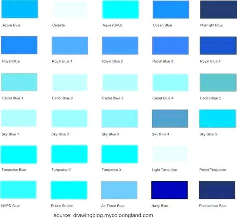 Teal Color Chart Shades Of Blue Chart Different Turquoise Teal List