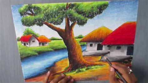 How To Draw A Village Landscape With Oil Pastel Episode 16 Drawing