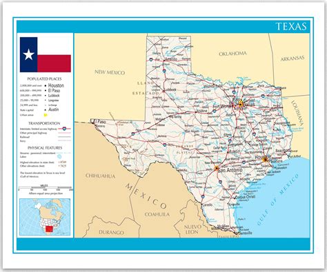 Texas Map Detailed Map Of Texas State Texan Geography Wall Decor Texas