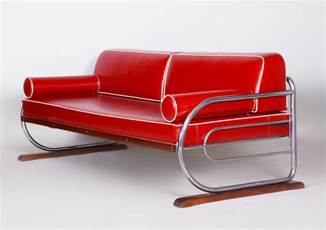 Red Leather Bauhaus Design Sofa By Robert Slezak Czechia S