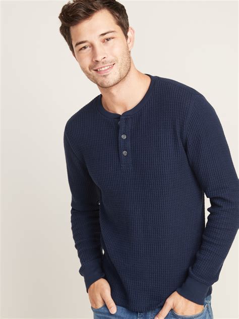 Chunky Thermal Knit Henley T Shirt For Men Old Navy